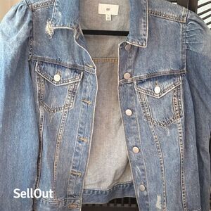 Zara Women's Denim Jacket M Blue Distressed Raw Hem Casual